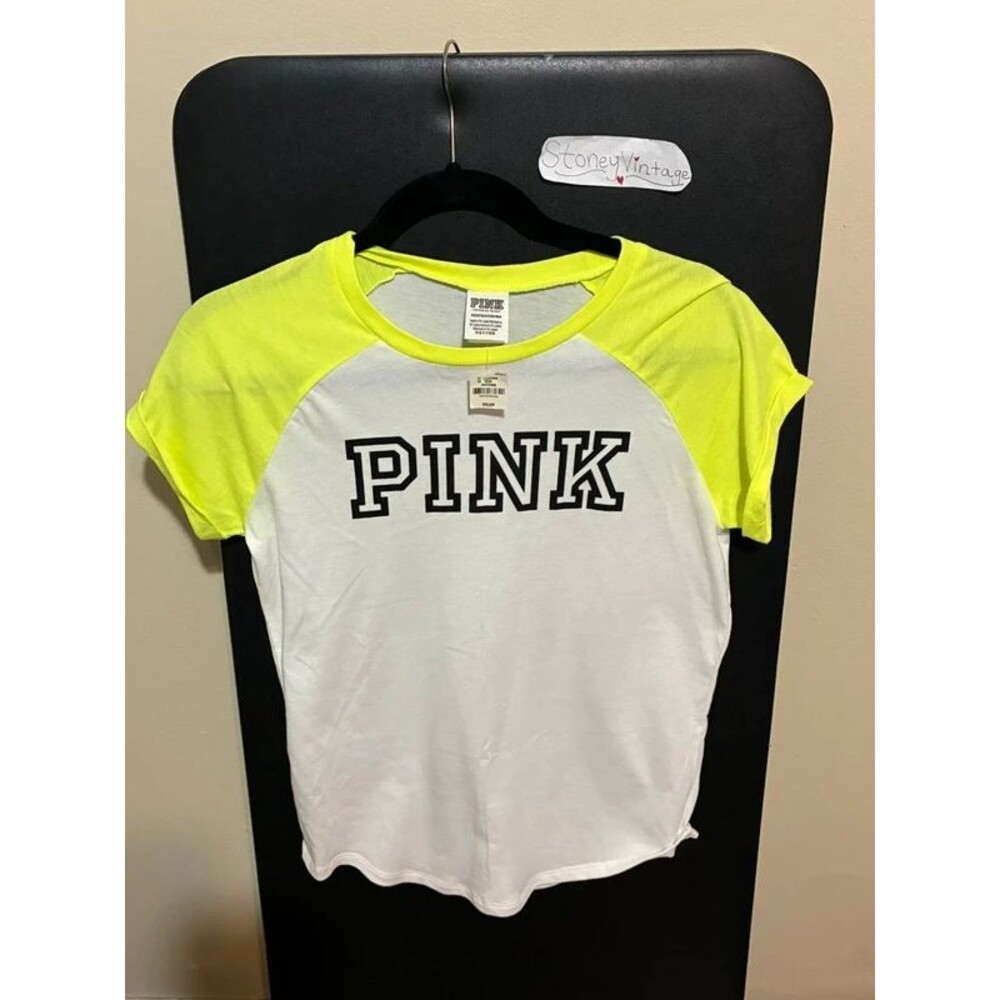 Victoria Secret Pink logo tshirt with neon yellow accents